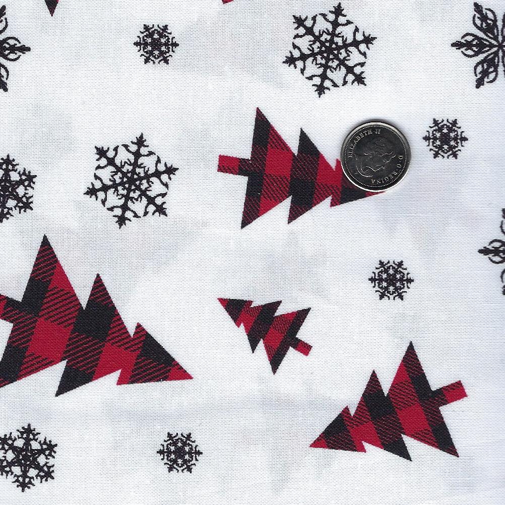 Downhome Country Christmas by Mook Fabrics - Background White Red X-Mas Trees and Snowflakes