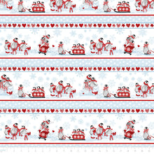 Load image into Gallery viewer, Penguin Party by Pam Vale for Camelot Fabrics - Background White Sled Ride Stripe