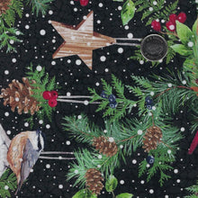 Load image into Gallery viewer, Winter Song by Deborah Edwards for Northcott - Background Black Birdhouse Feature