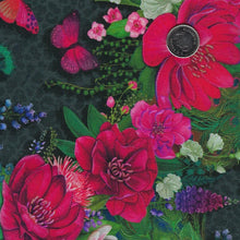 Charger l'image dans la galerie, Wild Garden par Nicole Tamarin pour White Owl Textiles - Background Black Peacocks and Flowers