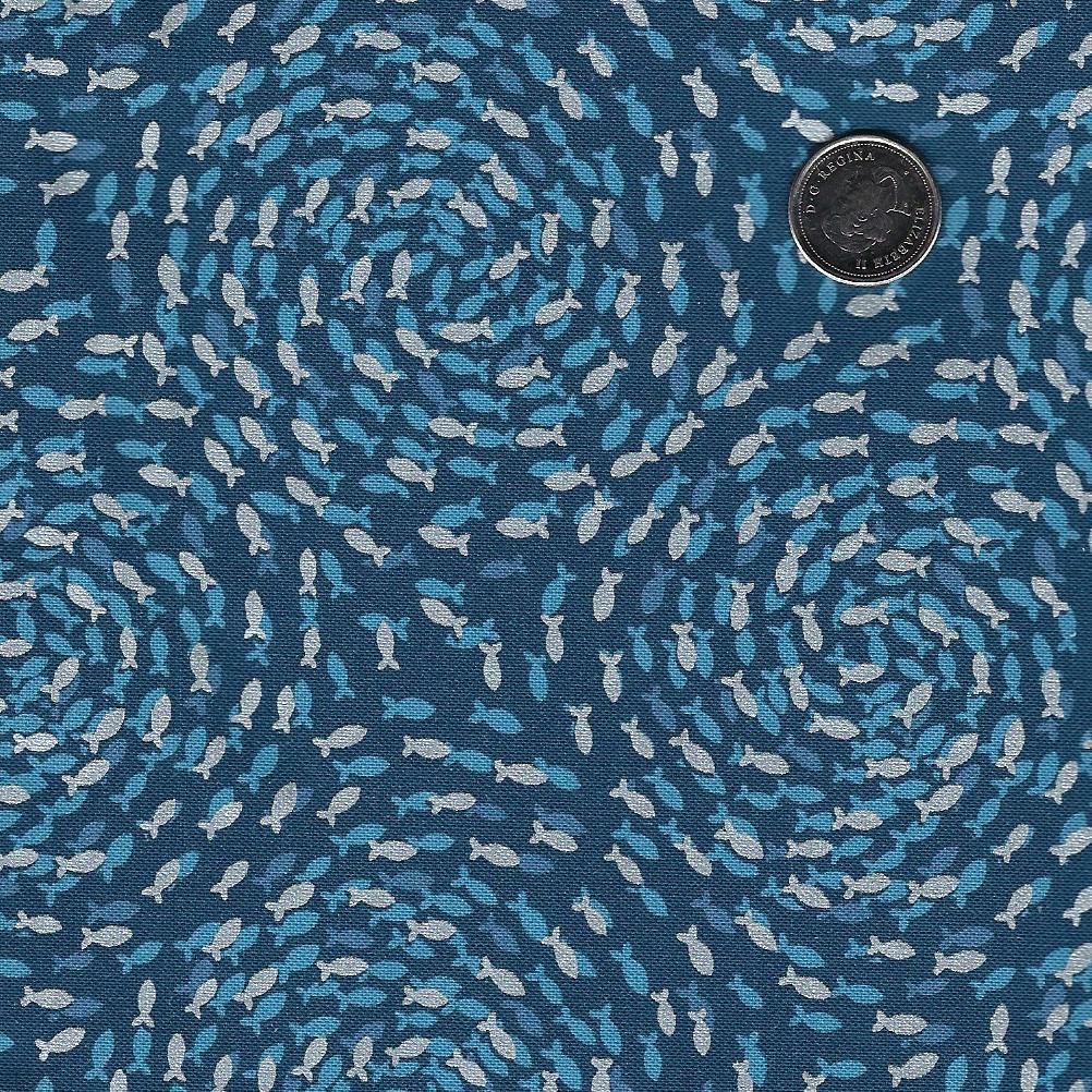 Ocean Pearls by Lewis and Irene - Background Dark Blue Fish Swirls