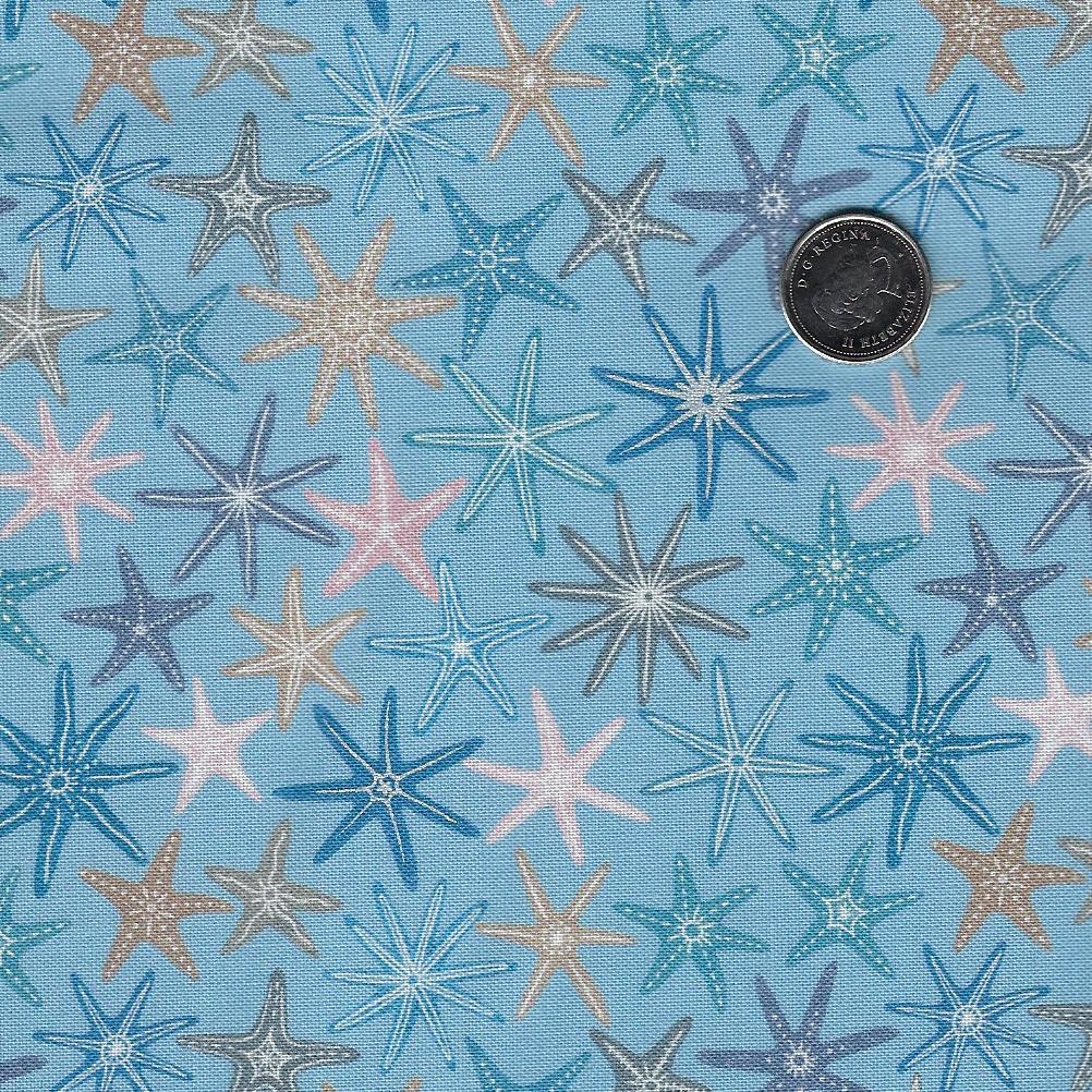 Ocean Pearls by Lewis and Irene - Background Light Blue Starfish