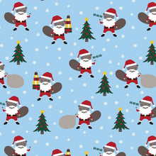 Load image into Gallery viewer, Holid&#39;eh Season by Andie Hanna for Robert Kaufman - Background Blue Santa Beaver
