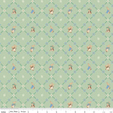 Load image into Gallery viewer, Peter Rabbit and Benjamin Bunny by Beatrix Potter for Riley Blake Designs - Background Green Lattice