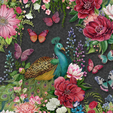 Charger l'image dans la galerie, Wild Garden par Nicole Tamarin pour White Owl Textiles - Background Black Peacocks and Flowers