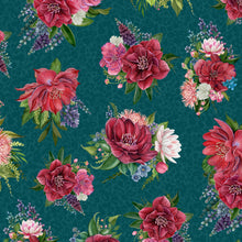 Charger l'image dans la galerie, Wild Garden par Nicole Tamarin pour White Owl Textiles - Background Teal Floral Bouquets
