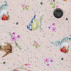 Bramble Patch by Hannah Dale for Maywood Studio - Background Pink Tossed Birds