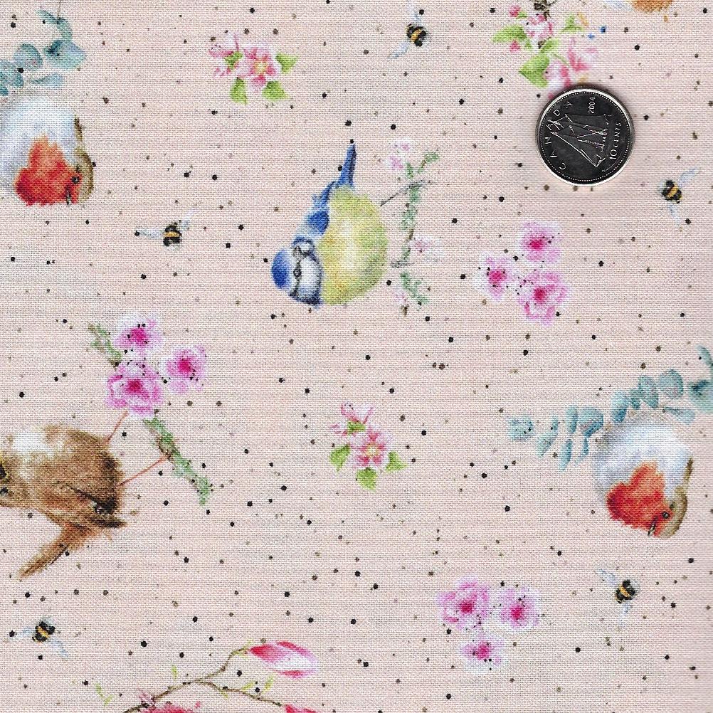 Bramble Patch by Hannah Dale for Maywood Studio - Background Pink Tossed Birds