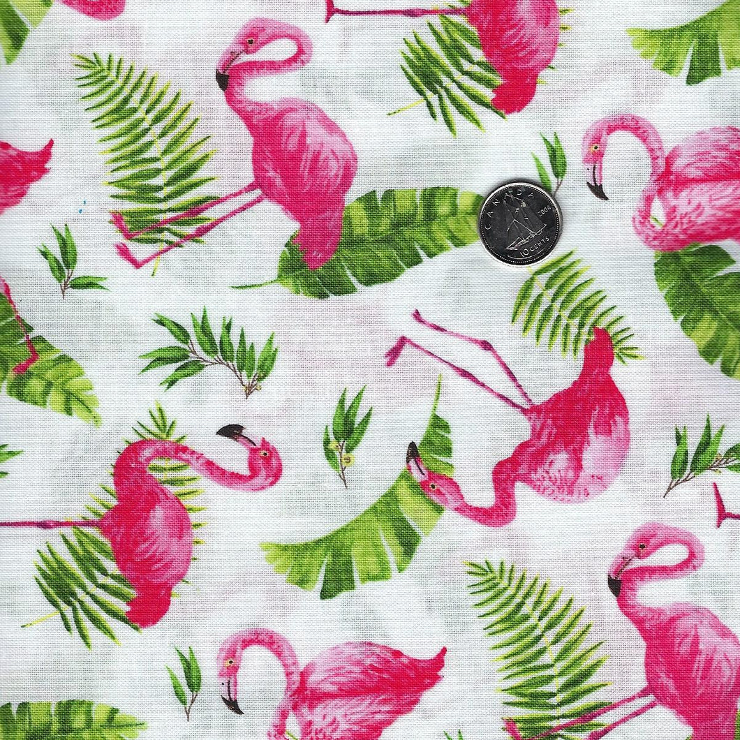 Flamingo Bay by Michel Design Works for Northcott - Background White Flamingos Tossed