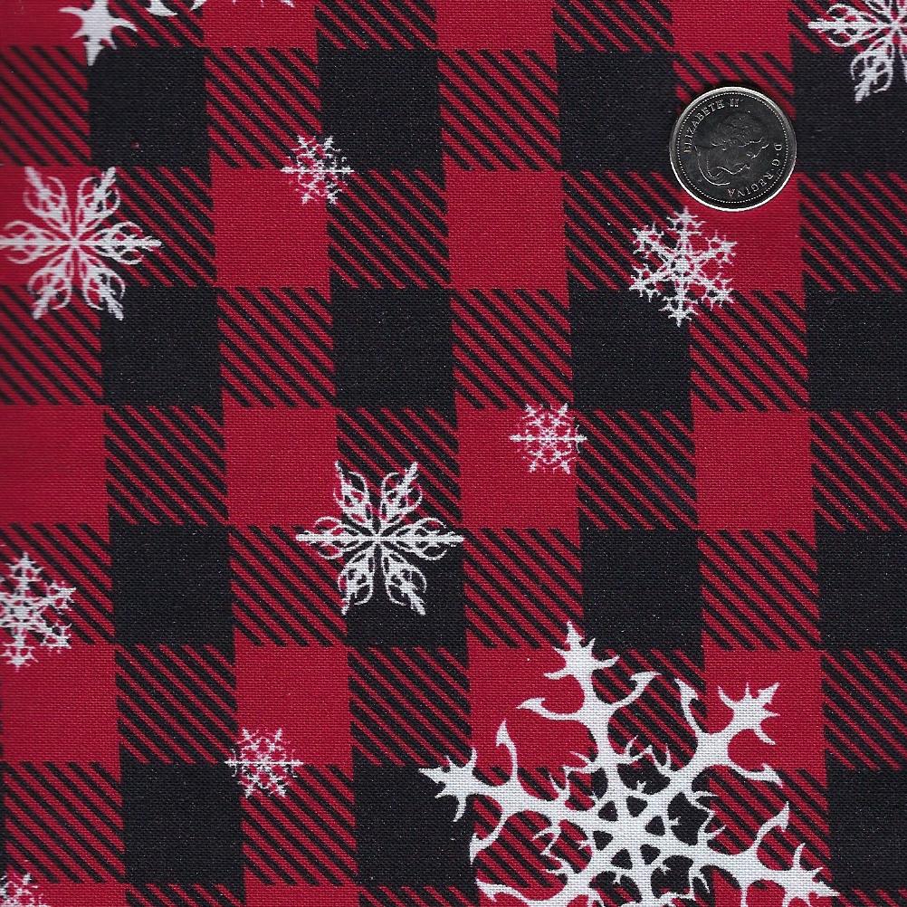 Downhome Country Christmas by Mook Fabrics - Checkered Red & Black with Snowflakes