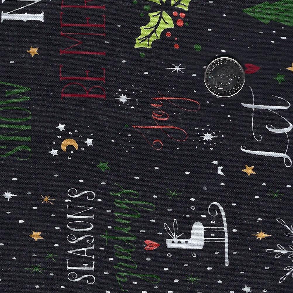 Downhome Country Christmas by Mook Fabrics - Background Black Christmas Greetings