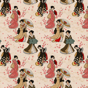 Kimonos & Koi par Paintbrush Studio Fabrics - Background Cream Geishas