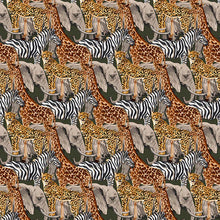 Load image into Gallery viewer, Into the Wild by Teresa Chan for Paintbrush Studio Fabrics - Background Black Jungle Animals
