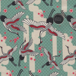 Kimonos & Koi par Paintbrush Studio Fabrics - Background Teal Cranes