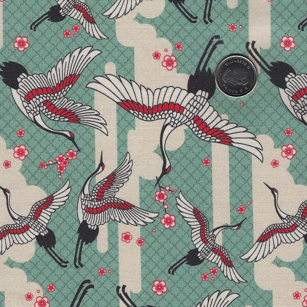 Kimonos & Koi par Paintbrush Studio Fabrics - Background Teal Cranes