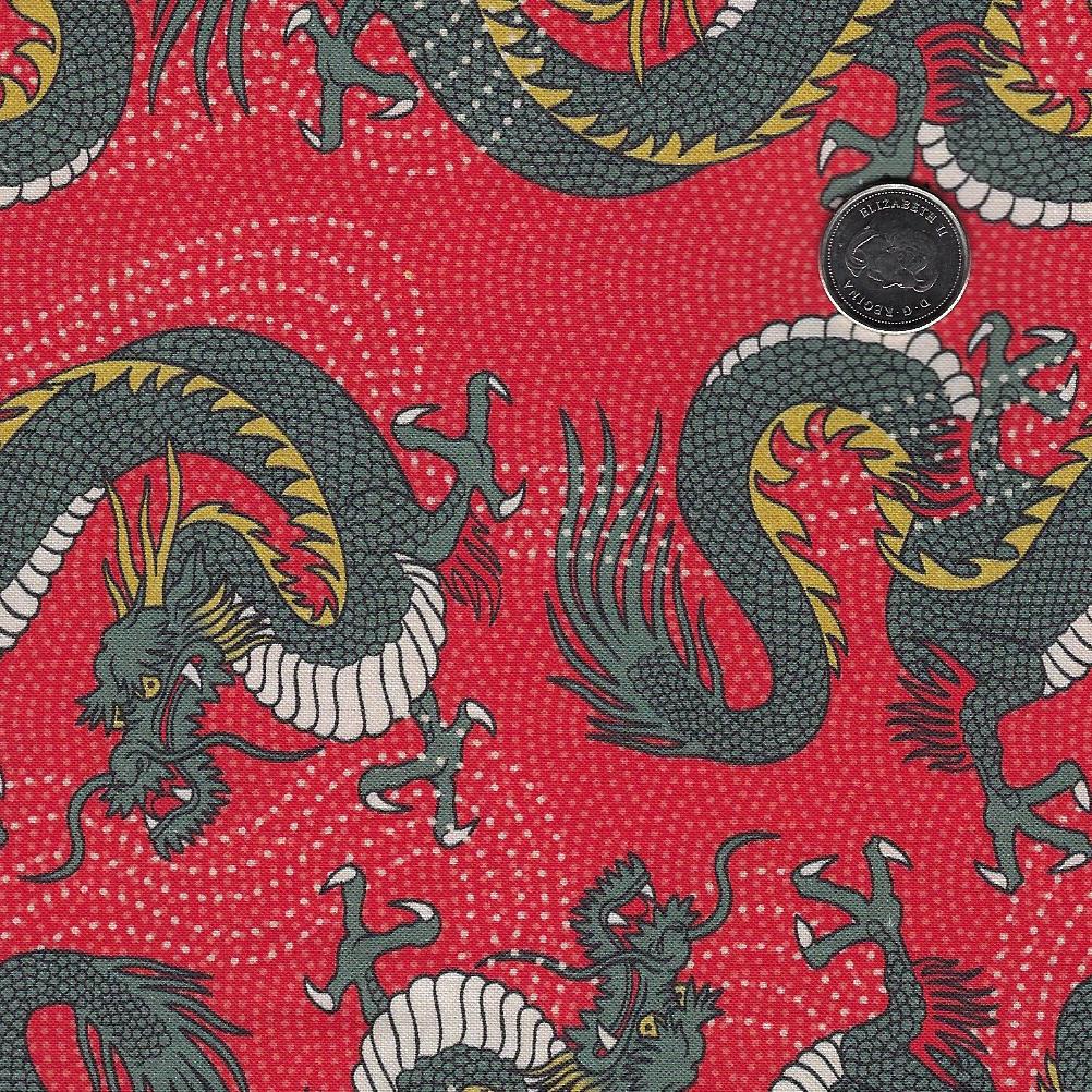 Kimonos & Koi par Paintbrush Studio Fabrics - Background Red Bold Dragons