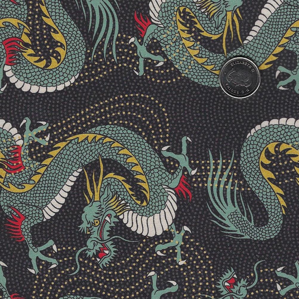 Kimonos & Koi by Paintbrush Studio Fabrics - Background Black Bold Dragons