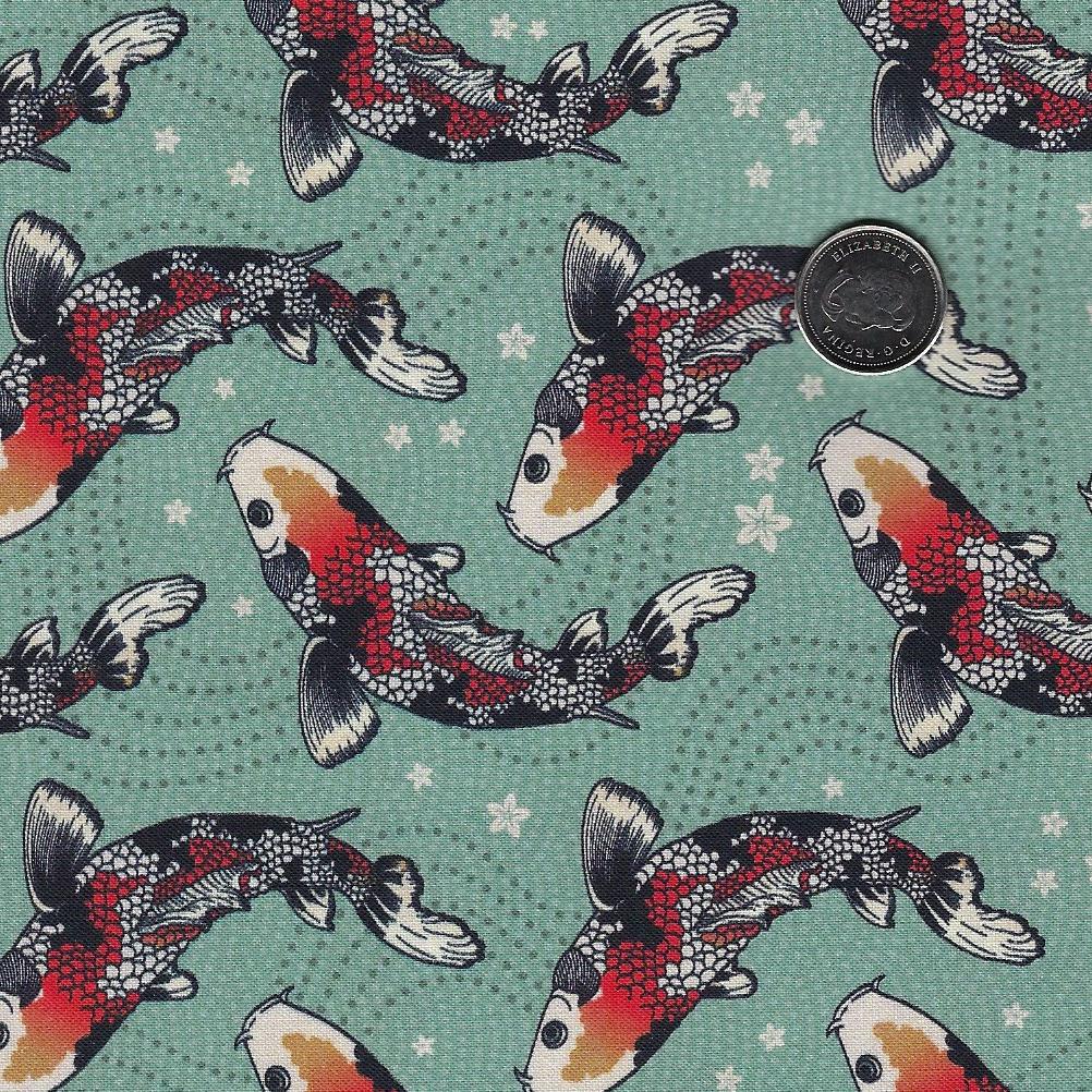 Kimonos & Koi par Paintbrush Studio Fabrics - Background Teal Koi Pond