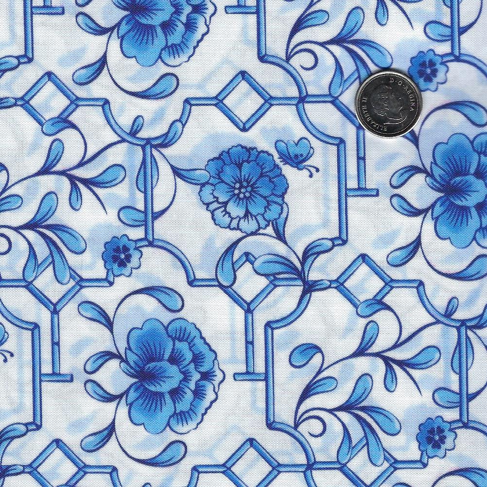 Chinoiserie by Paintbrush Studio Fabrics - Background White Floral Fences