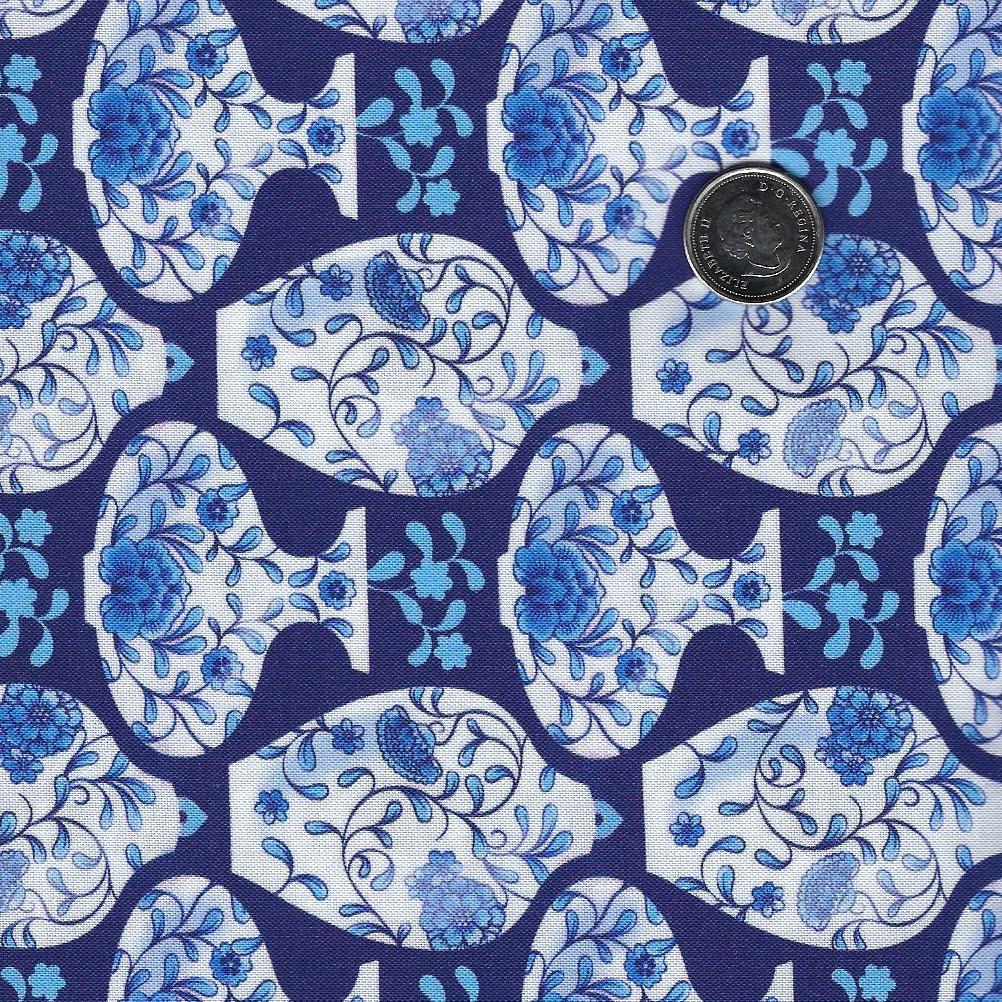 Chinoiserie by Paintbrush Studio Fabrics - Background Dark Blue Porcelain Pots