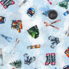 Load image into Gallery viewer, Mountain Glide by Mook Fabrics - Background Blue Equipment
