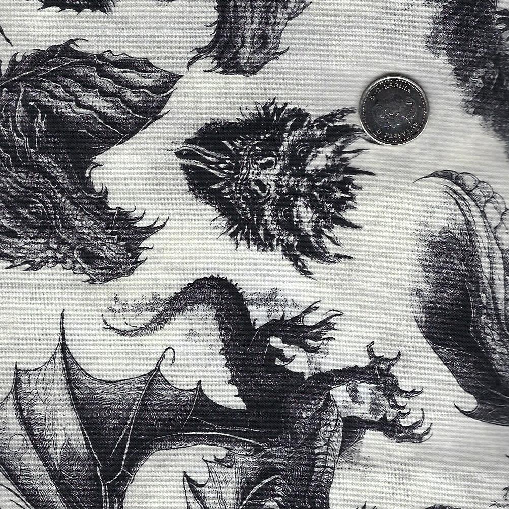 Dragons - Emerald Reign par Jason Yenter pour In The Beginning Fabrics - Background Cream Dragon Etching