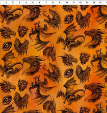 Charger l&#39;image dans la galerie, Dragons - Emerald Reign par Jason Yenter pour In The Beginning Fabrics - Background Orange Dragon Etching
