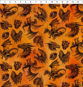 Dragons - Emerald Reign par Jason Yenter pour In The Beginning Fabrics - Background Orange Dragon Etching