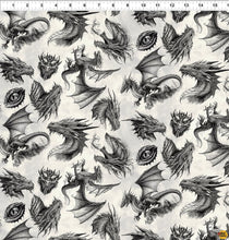 Charger l&#39;image dans la galerie, Dragons - Emerald Reign par Jason Yenter pour In The Beginning Fabrics - Background Cream Dragon Etching
