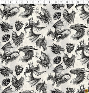 Dragons - Emerald Reign par Jason Yenter pour In The Beginning Fabrics - Background Cream Dragon Etching