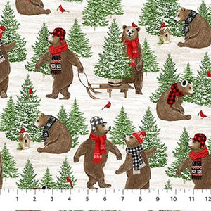 Beary Merry Christmas par Deborah Edwards pour Northcott - Background White Forest Bears