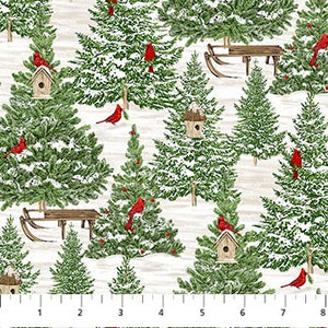 Beary Merry Christmas by Deborah Edwards for Northcott - Background White Forest