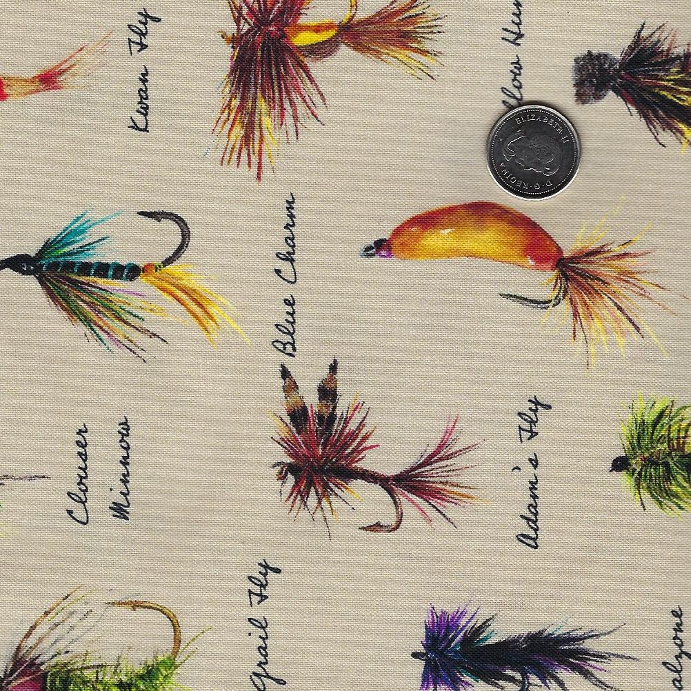 Daily Catch by Tracy Moad for RJR Fabrics - Background Khaki Will's Lures