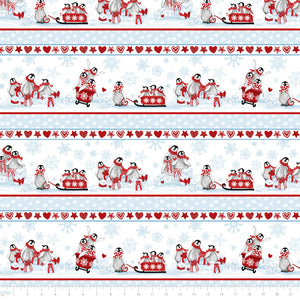 Penguin Party by Pam Vale for Camelot Fabrics - Background White Sled Ride Stripe