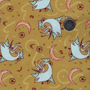 The Nightmare Before Christmas Mystical Opulence by Camelot Fabrics - Background Gold Astral Zero the Dog