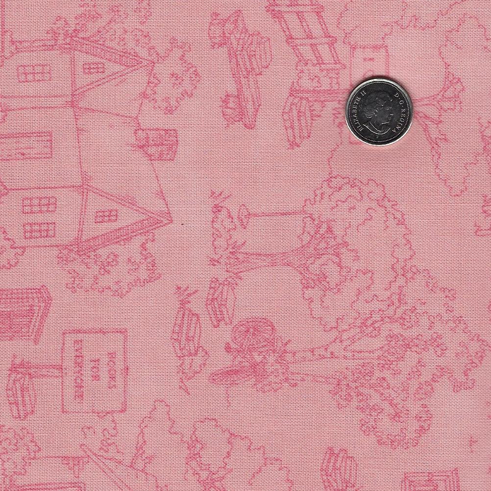 Readerville by Kris Lammers for Maywood Studio - Pink Tone on Tone Neighborhood Toile