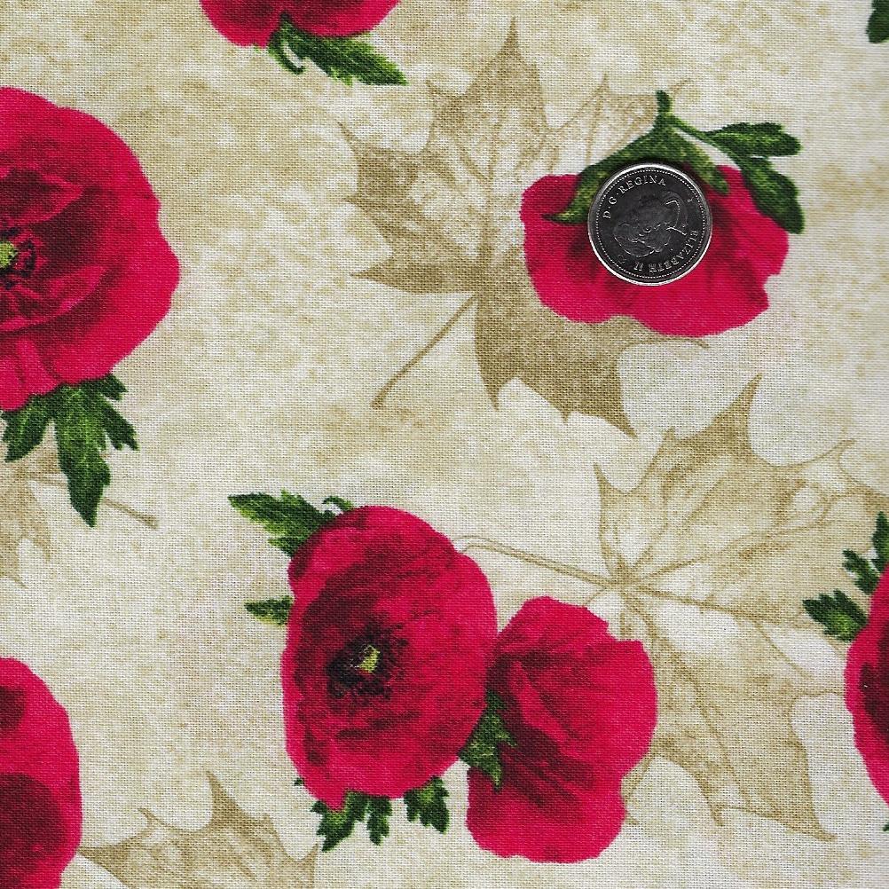 Oh Canada - Stonehenge 11th Anniversary Edition par Northcott - Background Cream Small Poppy Toss