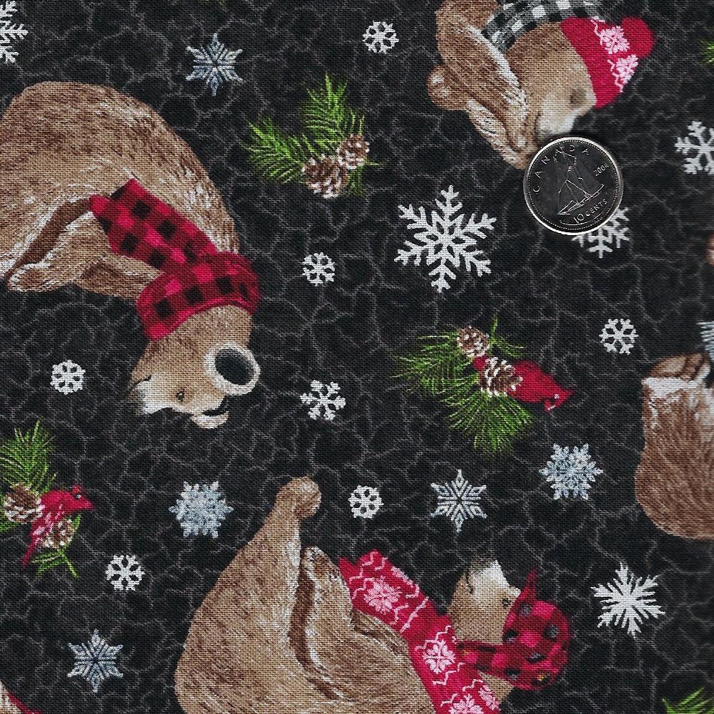 Beary Merry Christmas par Deborah Edwards pour Northcott - Background Black Tossed Bears