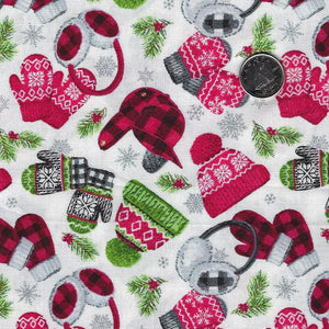 Beary Merry Christmas by Deborah Edwards for Northcott - Background White Tossed Hats