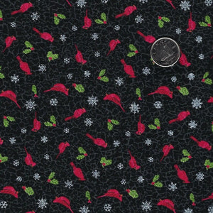 Beary Merry Christmas par Deborah Edwards pour Northcott - Background Black Tossed Cardinals