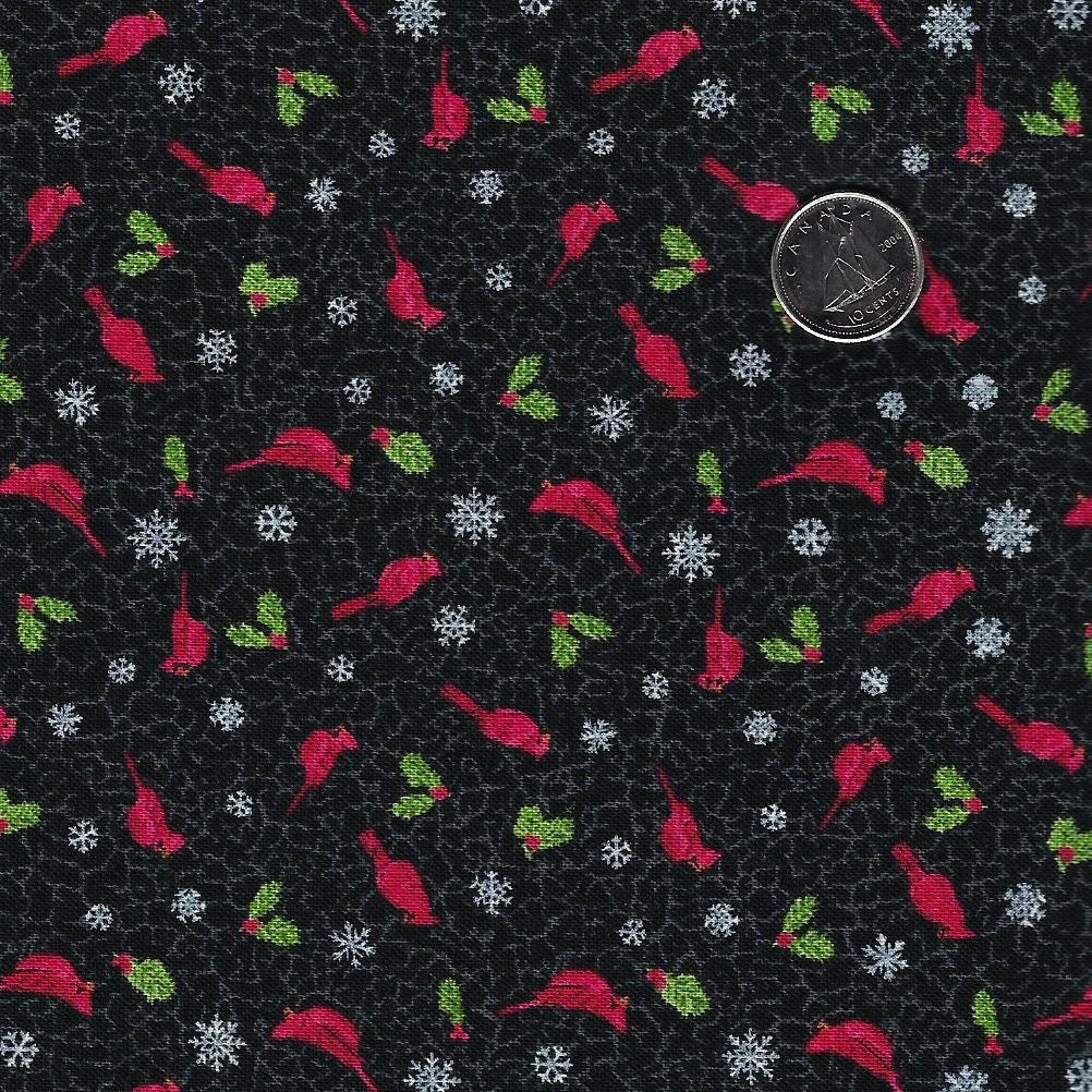 Beary Merry Christmas by Deborah Edwards for Northcott - Background Black Tossed Cardinals