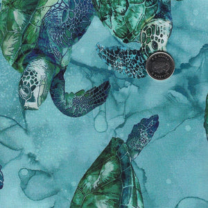 Sea Breeze par Deborah Edwards and Melanie Samra pour Northcott - Background Blue Sea Turtles