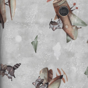 Great Journey by Bernadett Urbanovics for Figo Fabrics - Background Grey Raccoons