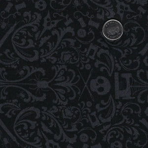 Mr. Bones Sews by Kimberlee Peers-Moore for Figo Fabrics - Background Black Damask