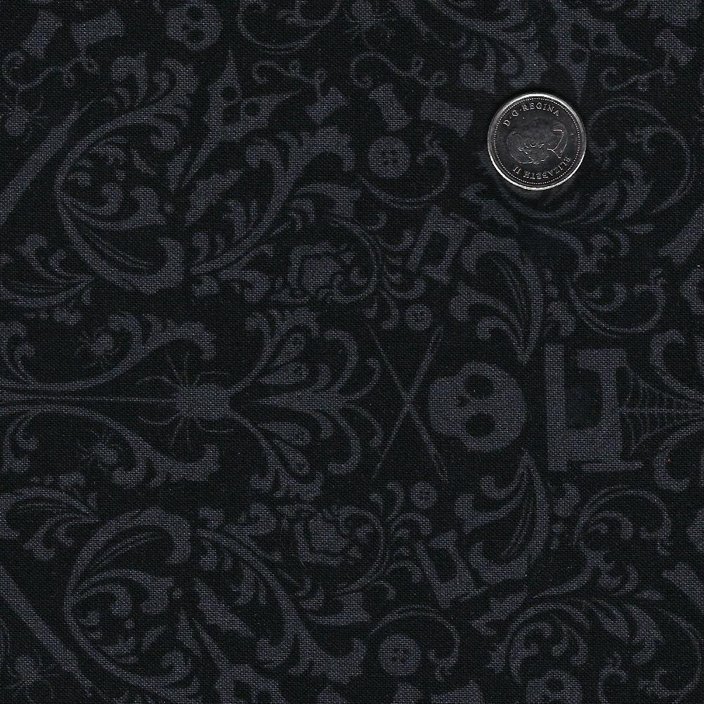 Mr. Bones Sews by Kimberlee Peers-Moore for Figo Fabrics - Background Black Damask