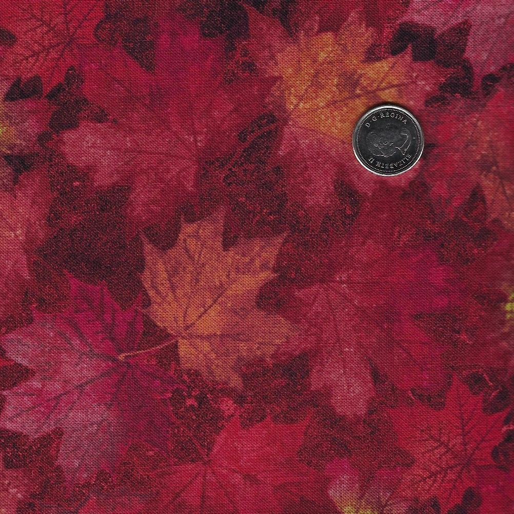 Oh Canada - Stonehenge 13th Anniversary Edition by Northcott - Background Rust Large Leaves