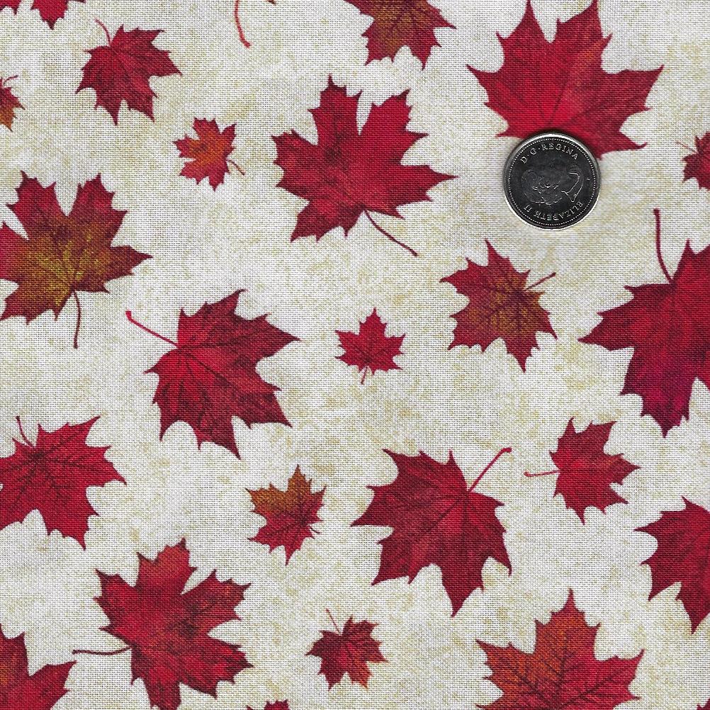 Oh Canada - Stonehenge 13th Anniversary Edition by Northcott - Background Beige Medium Leaves