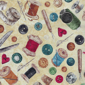 Stonehenge Stitchin' by Deborah Edwards for Northcott - Background Beige Notions