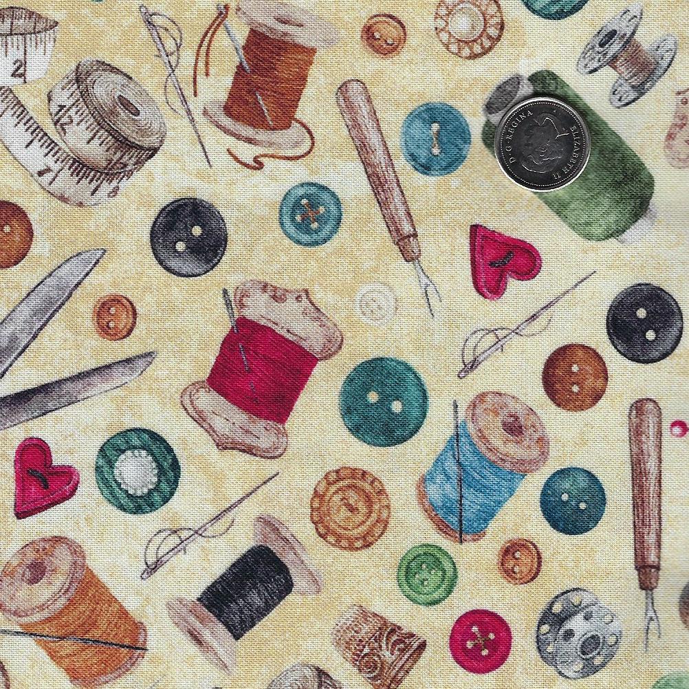 Stonehenge Stitchin' by Deborah Edwards for Northcott - Background Beige Notions