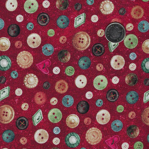 Stonehenge Stitchin' by Deborah Edwards for Northcott - Background Red Buttons